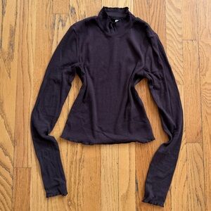 H&M Dark Brown Ribbed Mock Neck Long Sleeve Top